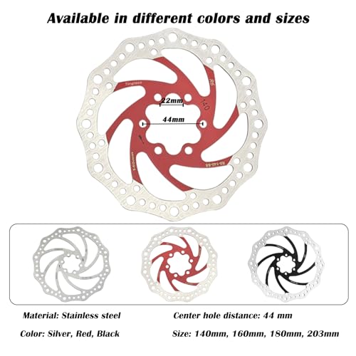 Yongness Bicycle Brake Disc 140mm 160mm 180mm 203mm Bicycle Disc Brake Disc with 6 Screws Suitable for Road Bikes Mountain Bike BMX MTB (Red 203mm) - Image 2