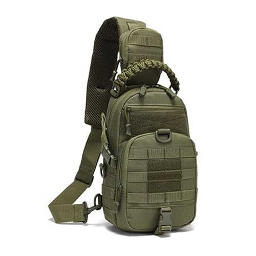 GUJOIN Bandolera Táctica para Hombre - Bolso de Hombro Militar Pequeño EDC con Asa de Paracord y Sistema MOLLE - Mochila Cruzada Impermeable para Senderismo, Pesca y Caza - Verde - 6L