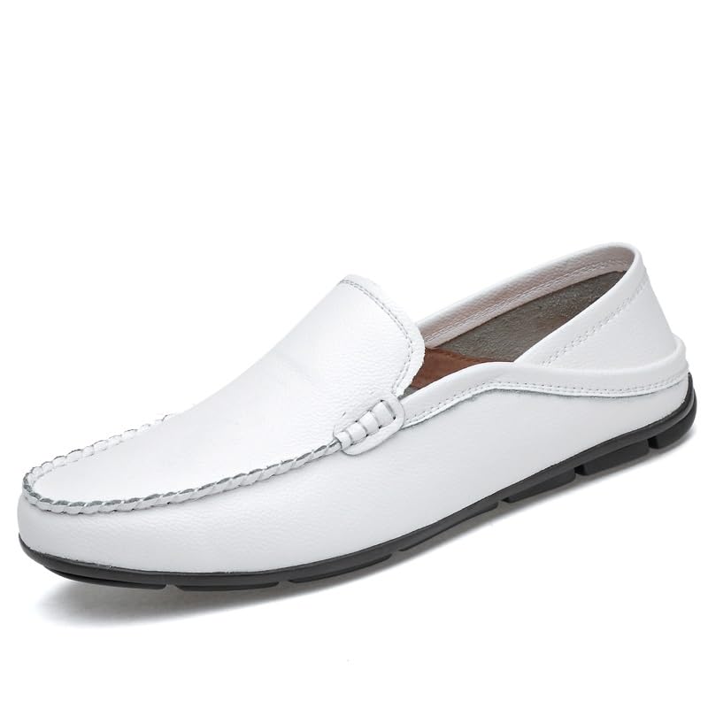 Men's Loafers Shoes Solid Color Round Toe Leather Loafers Slip Resistant Lightweight Flexible Wedding Casual Slip-on