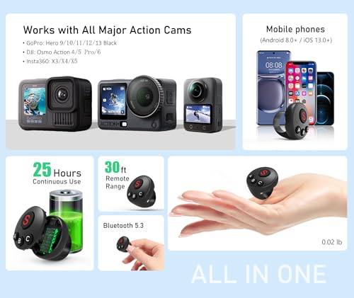 Image of 4-in-1 Wearable Ring Camera Remote, Rechargeable Waterproof Gloves-Friendly Clicker, One-Touch Shutter & Video for Vlog Bike Motorcycle Ski Hike Fishing, Fits Insta360 DJI GoPro iOS Android