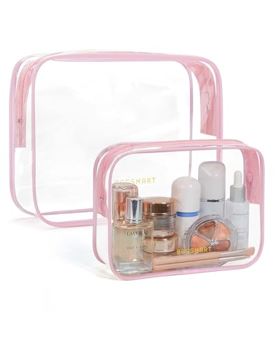 Image of BAGSMART Clear Toiletry Bag 2-Pack TSA Approved Water-Repellent, Pink | Carry on Travel Accessories Bag, Airport Airline Quart Size Bags for Women Men, Makeup Cosmetic Bag
