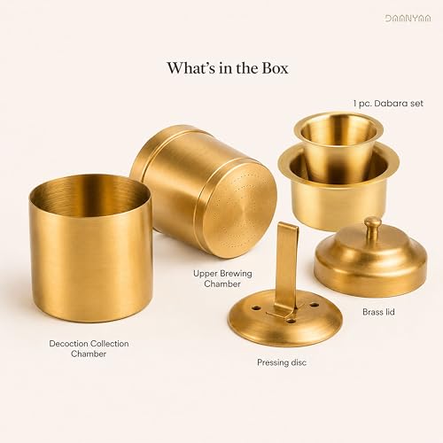 Image of Pure Brass Coffee Filter with Tumbler and Saucer(Dabara set) | Authentic South Indian Degree Kaapi Maker | Reusable Traditional Coffee Maker | Weight 440 gm