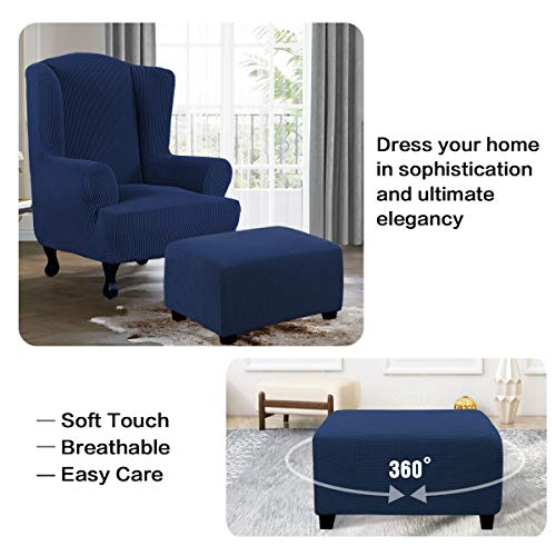 Image of H.VERSAILTEX Ottoman Cover Slipcover Rectangle Fit Length 29 inch-34 inch Footrest Sofa Slipcovers Stool Cover Footstool Protector Covers Feature Stretch Thick Soft Jacquard Fabric Removable Washable - Navy