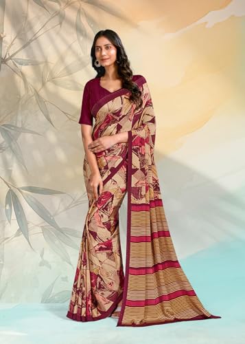 Image of Jaanvi fashion Women's Crepe Silk Saree with Unstitched Blouse Piece | Soft Lightweight Traditional Ethnic Wear Saree for Party, Wedding, Festival