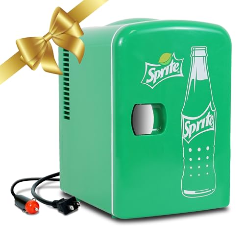 Koolatron Coca Cola Sprite Mini-Kühlschrank für Schlafzimmer, 4L, 6-Dosen Kleiner Kühlschrank für Lebensmittel, Getränke, Kinder, Zuhause, Auto & Reisen, 12V Tragbarer Kühl- und Wärmeschrank, Grün
