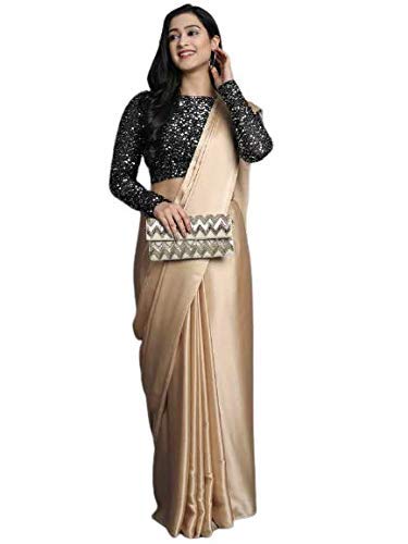 Solid Satin Silk Blend Saree With 