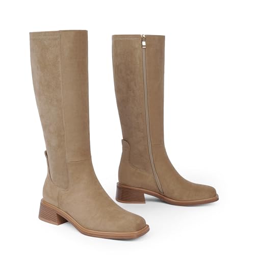 Image of QIY Knee High Boots for Women Low Heel Flat Tall Boots