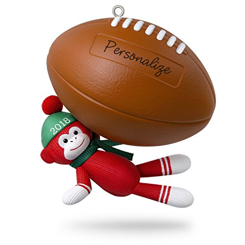 Hallmark Keepsake Personalized Christmas Ornament 2018 Year Dated, Football Star Sock Monkey