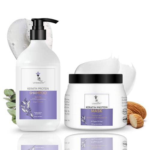 Image of LA'BANGERRY Keratin Protin Shampoo & Mask Combo | Enriched with Almond & Eucalyptus Oil | Anti-Frizz, Nourishing & Strengthening Hair Care Kit (250ml+250g)