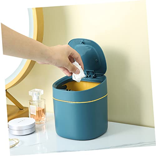 Caneca de basura compacta rectangular de plástico azul miniatura 4
