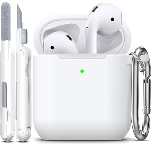 Image of AirPods Case Cover with Keychain, Full Protective Silicone AirPods Accessories Skin Cover for Women Girl with Apple AirPods Wireless Charging Case,Front LED Visible-White