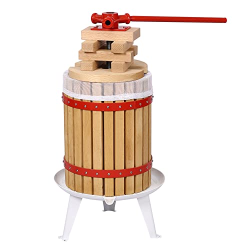 4.8Gal/18L Fruit Wine Press, Cast Iron Manual Grape Presser for Wine Making, 100% Nature Wood Basket with 8 Blocks Heavy Duty Manual Juice Cider Wine Making Press for Kitchen Home Outdoor, Oak