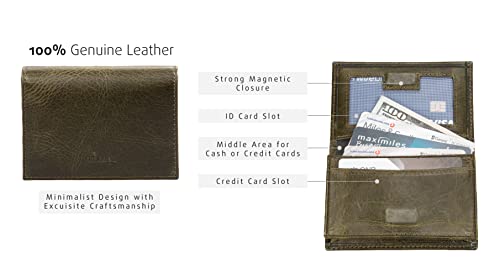 grande 3601 Genuine Leather Card Holder For Women and Men Slim Minimalist Card Case Small Magnetic Wallet (Rustic Green)3