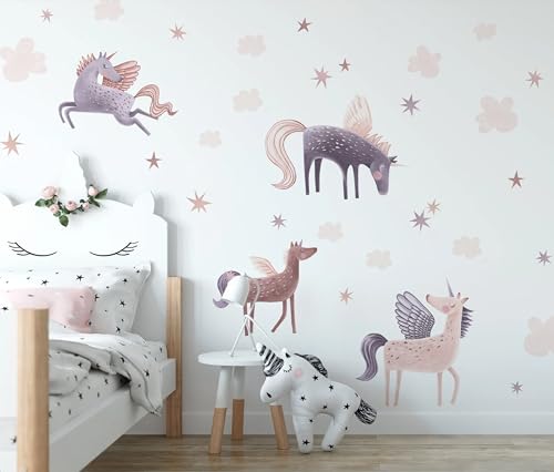 Vinilo decorativo unicornio rosa para pared set 1 + 2
