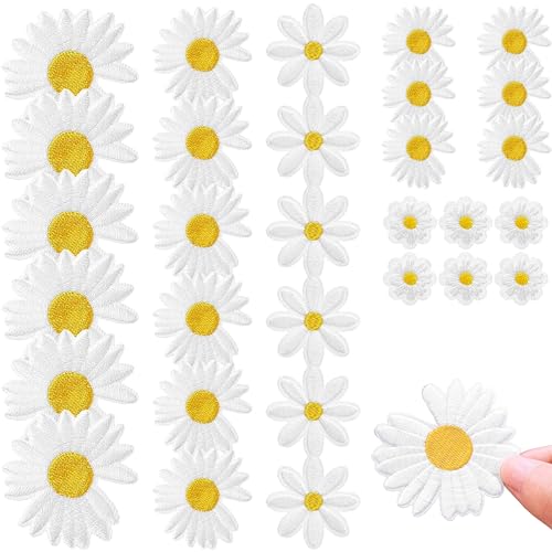 30 Pièces Patch Fleur de Marguerite Patchs Thermocollants Appliqués à Fleurs Patches Décoratifs Brodés pour Décoration Bricolage T-Shirt Sac à dos...