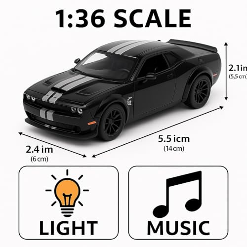 Image of 1:36 Scale Dodge Challenger Toy Car - Die-Cast Alloy Pull-Back Model Car for Kids, Boys & Collectors | Off-Road Racing Vehicle (Color As Per Stock)