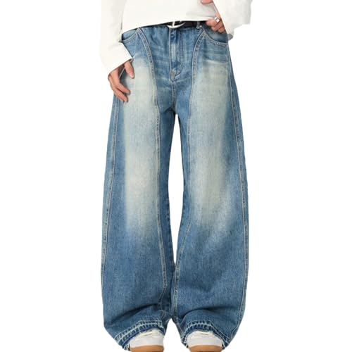 American Daily Casual Street Style Jeans ice Blue Neutral Style Wide Leg Straight Leg Banana Pants Unisex