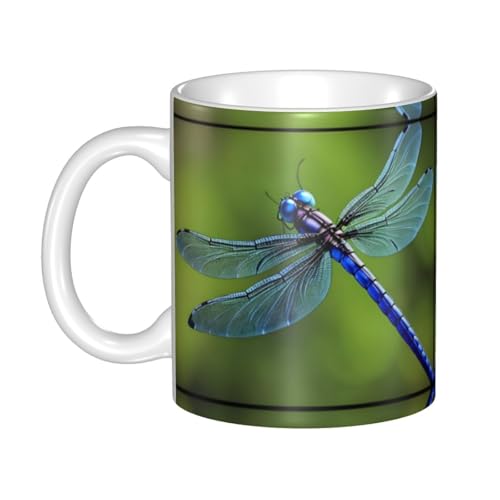 WHJDPP Taza de cerámica con imagen de libélula de tinta para capuchino, latte, cereales, yogur, leche, bebidas calientes o frías, horno de microondas