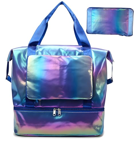 Foldable Travel Duffle Bag with Expandable Luggage Sleeve Wet Pocket Shoe Compartment Overnight Bag Weekender Tote