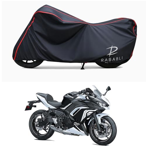 Image of Waterproof Bike Body Cover Compatible for | KawasaNinja 650 STD | Taffeta Fabric, Red Piping Design, Bottom Elastic Fit | Dustproof, Sun UV & Rain Protection for All Bikes