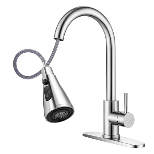 Modern Kitchen Faucets with 3 Modes and Pull Down Sprayer, Stainless Steel High Arc Single Handle...