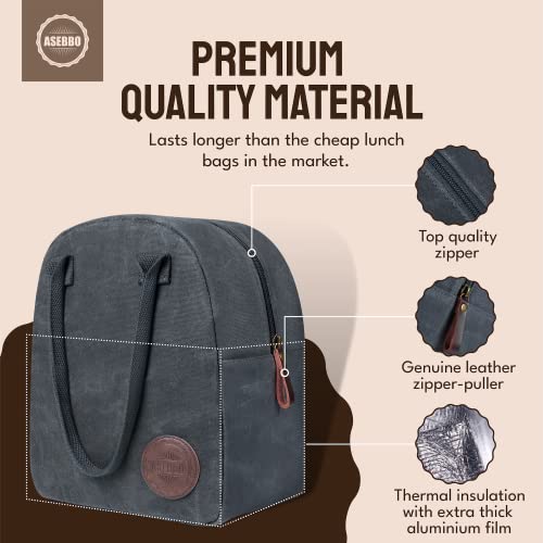 Asebbo Original Lunch Tote – Large Insulated Waxed Canvas Lunch Bag For Women, 10L Reusable Thermal Lunch Box, Cute Modern Luxury Cooler, For Work – Father’s Day Gifts For Dad (Elegant Gray) #TOP1