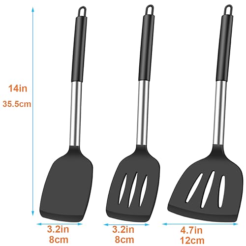 3Pcs Silicone Spatula Set Heat Resistant Spatulas for Nonstick Cookware Fish Turner Plastic Spatulas Rubber Wok Spatula, Long Large Spatula Silicone Cooking Use Kitchen Utensils Set