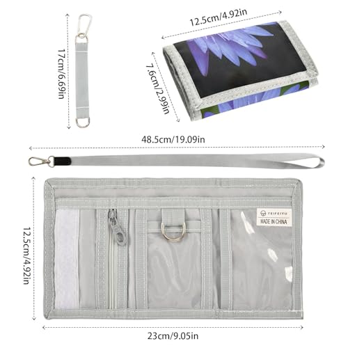 Blue Lotus Stamens Blue Kids Wallet for Boys Girls Trifold Sport Outdoor Wallets for Children Youth Teen Wallet with Zippered Coin Pockets Card Holders Front Pocket Wallets with Magic Sticker3