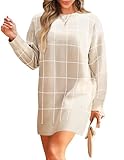 ZESICA Women's Casual Long Sleeve Tunic Sweater Dress Crew Neck Plaid Knit Oversized Pullover Jumper Tops,Apricot,Large