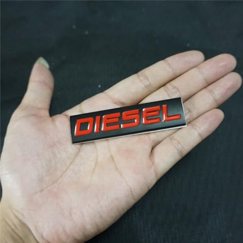 Image of Automaze Diesel Emblem 3D Metal Car Badges Emblems Trunk Rear Fender Emblem compataibe with Tailgate Side Sticker Badge Car Decals (Chrome Color) (BLK-Red)