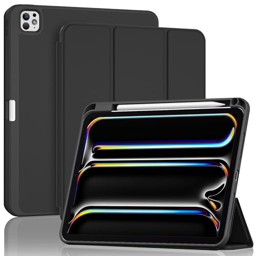 ProCase iPad Pro 11インチ ケース M5 /M4 2025/2024年発売 第6/5世代 対応 Apple Pencilホルダー付き トリフォールドスタンド ソフトTPUカバー -ブラック