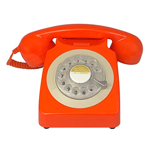 Teléfono fijo retro con disco giratorio color naranja miniatura 2