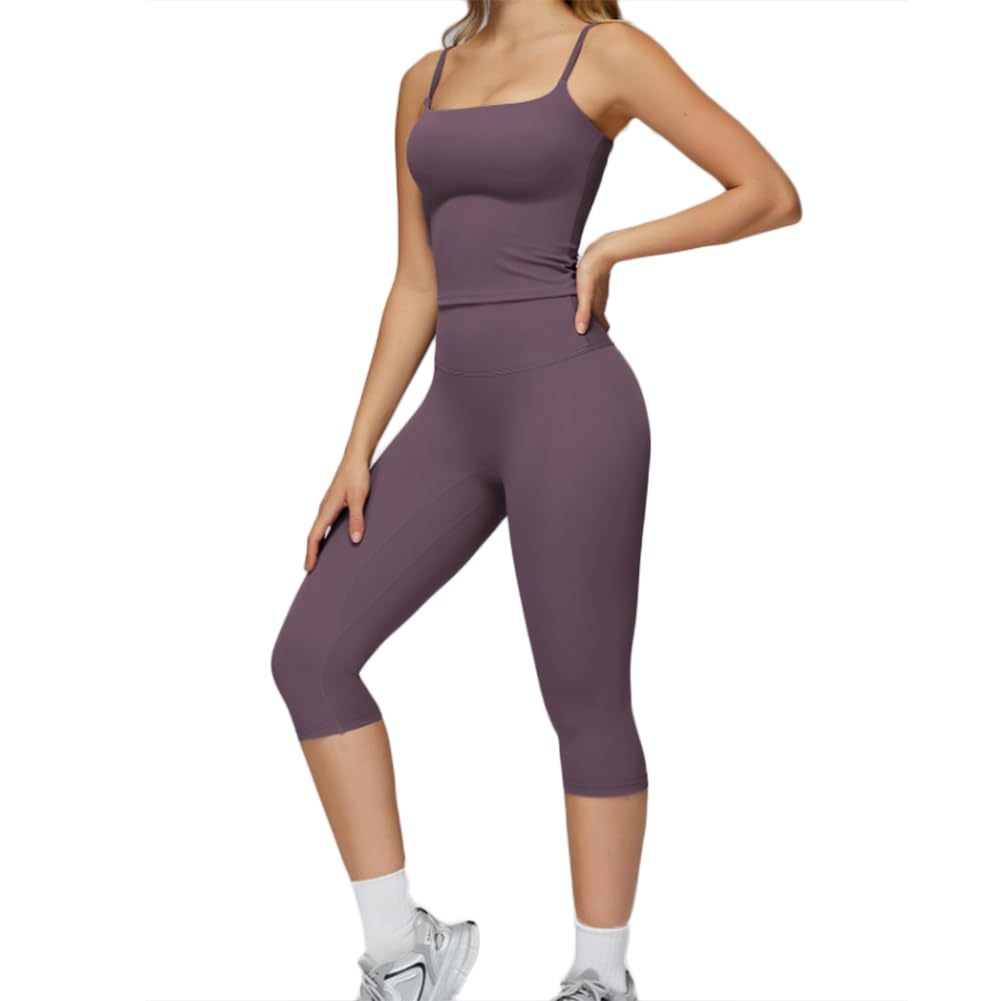 XYFfybhsd High Waist Biker Shorts Workout Sets for Women Beauty Back Bra 2pcs Yoga Fitness (Size:S,Color:Purple)