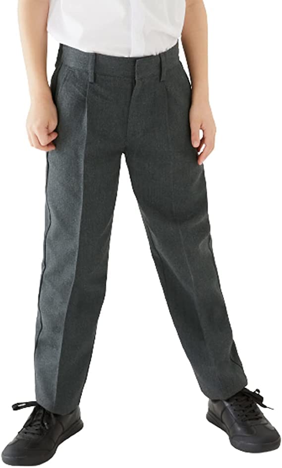 Ex M&S Boys Plus Size School Trousers Plus FIT School Uniform Adjustable Waist Black/Grey/Charcoal/Navy 2-18 Years