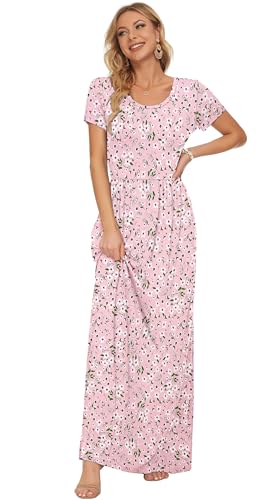 Image of AUSELILY Women's Classic Short Sleeve Loose Plain Casual Long Maxi Dresses for Women 2026