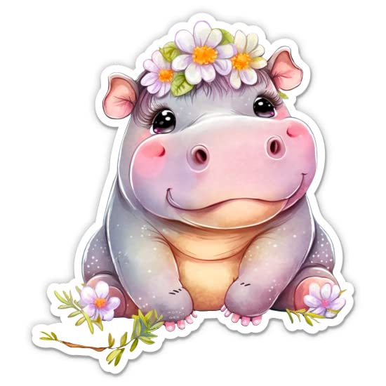 Cute Hippo Sticker - 3" Laptop Sticker - Waterproof Vinyl for Car, Phone, Water Bottle - Pretty Colorful Hippo Decal