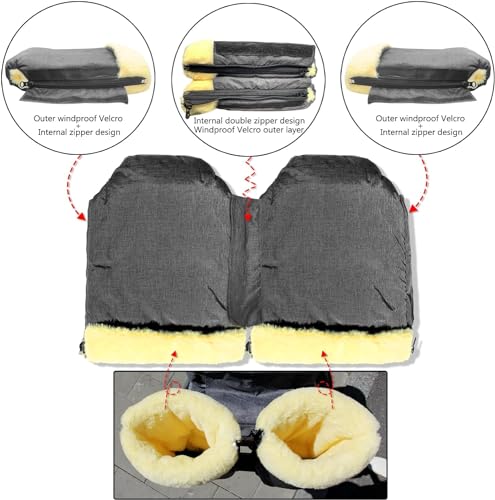 Image of Stroller Hand Muff Pram Hand Warmer for Winter Windproof Cold Weather Hand Gloves Zip Universal Size Anti-Freeze Extra Thick Warm Baby Stroller Gloves