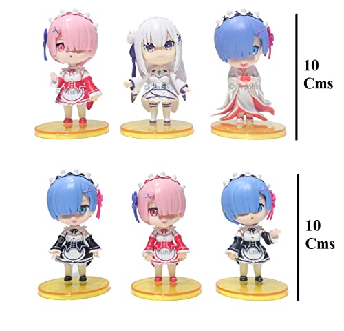 Image of Trunkin Zero Rem Re Life In A Different World From Zero (Set A)| Set Of 6 Rubber Figurine Anime Ram Figures Rem Emilia Action Polyvinyl Chloride Collectible Weeb Manga Action Figures,Multicolor
