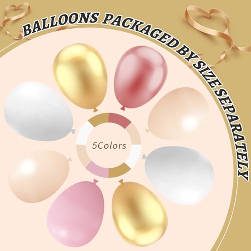 Image of 412Pcs Rose Gold Balloon Garland Arch Kit,18 12 10 5 Inch Nude Pastel Pink Metallic Gold White Balloons for Women Girls Birthday Bridal Baby Shower Decorations