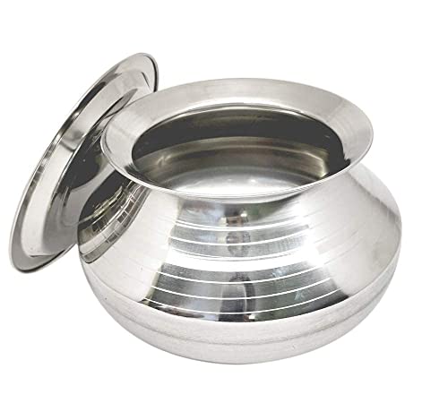 Image of Small Stainless Steel Handi With Lid (Pongal Handi, 2500 ML, Dishwasher Safe) Handi 2.5 L With Lid (Stainless Steel) (2.5 Liter)