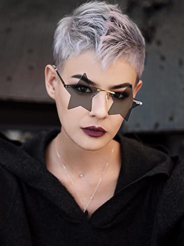 Frienda 4 Pairs Star Shape Sunglasses Star Shape Personality Sun Glasses Rimless Glasses for Women Men Party2