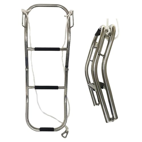 Marine City 3-Step Folding Boat Ladder, 304 Grade Stainless Steel with Anti-Slip Footsteps, for Inflatable Pontoon Boats, Ships, Marines, Yachts (Pack of 1)