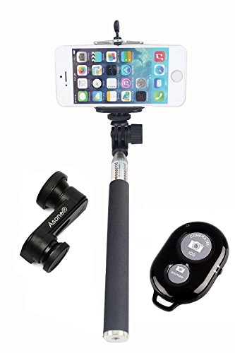 Asone Black 180 Fish Eye Lens+Wide Angle Lens+Macro Lens 3-in-1 Kit+Self Portrait Self Shot Monopod Selfie Stick With Phone Holder+Bluetooth Remote Camera Wireless Shutter for Apple iPhone 5, iPhone 5s