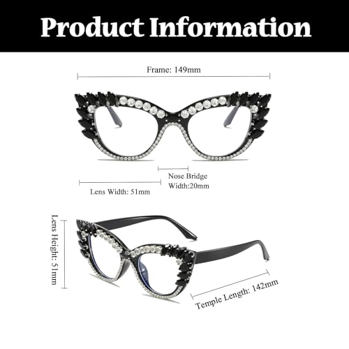 LJCZKA Cat Eye Blue Light Glasses for Women Diamond Computer Glasses Clear Lens with Rhinestone Anti Eyestrain Headache - Image 3