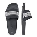 FITORY Mens Slides Sandals, Comfort Adjustable Slippers with Arch Support for Beach Black Stripe Siz