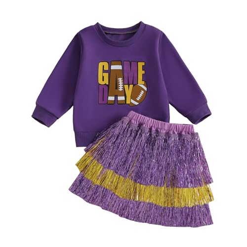 Toddler Baby Girl Football Outfit Long Sleeve Game Day Sweatshirt with Layered Tassel Skirt Set Football Clothes