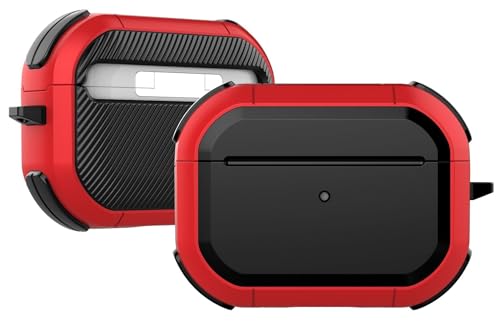 Image of PEFKO PSS121 AirPods Pro Soft Silicone Protective Case 3D Design Shockproof Case Cover with Anti-Lost Metal Keyring Compatible for Apple AirPods Pro (Black & RED [ Armour ])