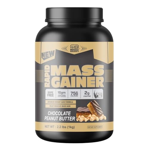 Image of M B Muscle Builder's Rapid Mass Gainer & Weight Gainer, High Calorie Weight Gainer Protein Powder with Creatine Monohydrate | Optimum Lean Muscle Growth [1 Kg / 2.2 lb, Chocolate Peanut Butter]