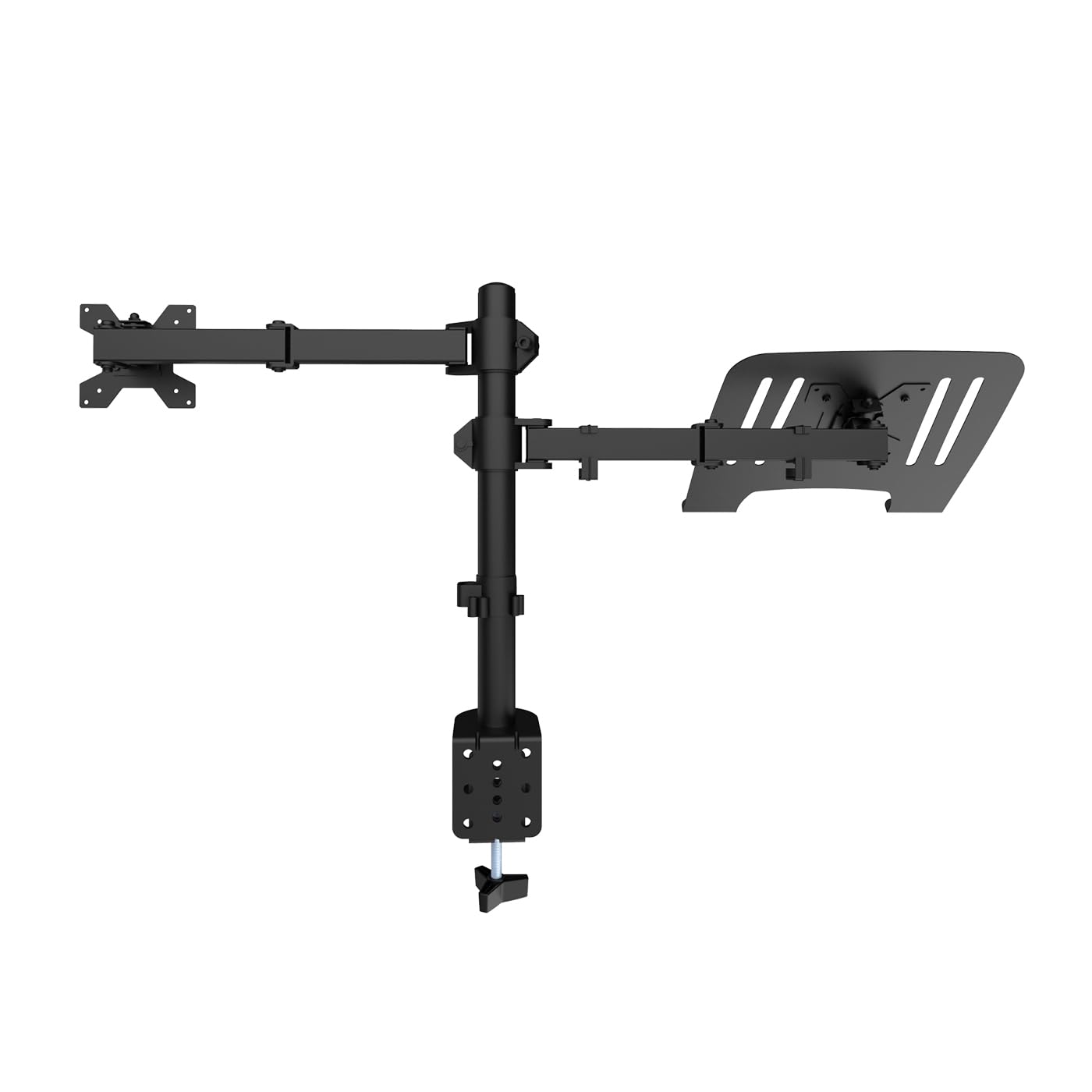 CoolBox MP01 - Soporte Monitor y Portátil, Pantalla hasta 8 kg y 32", Portátiles hasta 17", VESA 75x75 y 100x100, Altura, Inclinación y Giro Ajustables, Bandeja Inclinable. Negro
