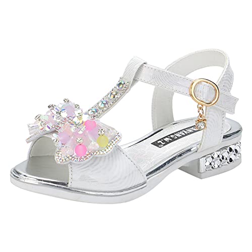 Rhinestone Bowknot Sandals for Toddler Kids Girls Summer Open Toe Wedding Sandals Princess Shoes (White, 12.5 Little Child)